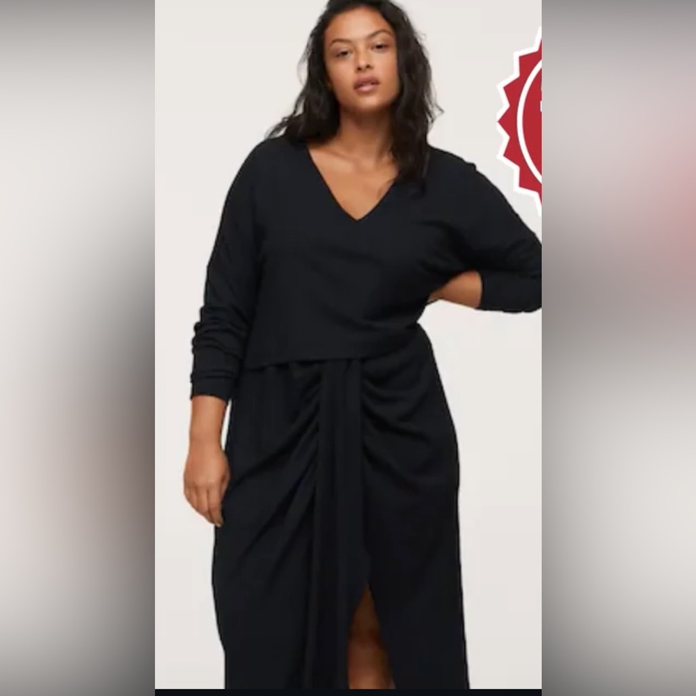 NWT Mango Black Dolman Sleeve V-Neck Dress